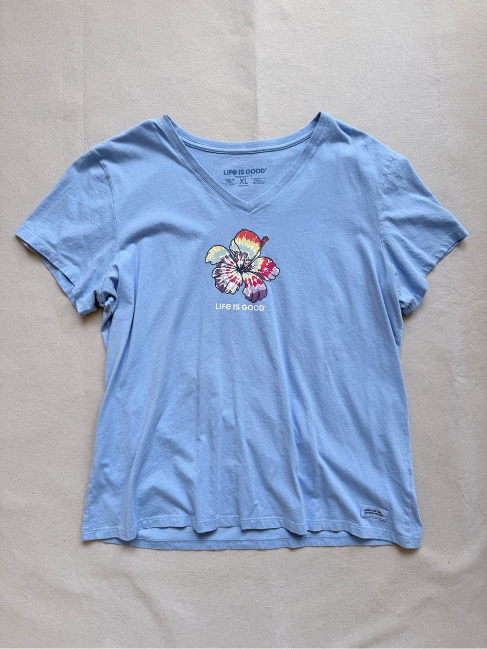 Life Is Good Tie Dye Hibiscus Women’s V-Neck Crusher Lite Tee - Size XL